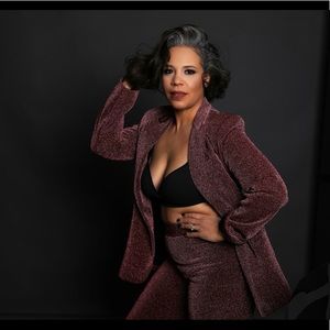 NEON BLONDE sparkle rose pantsuit